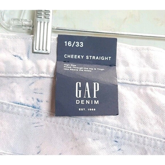 NEW Gap Cheeky Straight High Rise Tie Dye Jeans Sz 33 Button Fly Pink Blue White - Picture 3 of 4